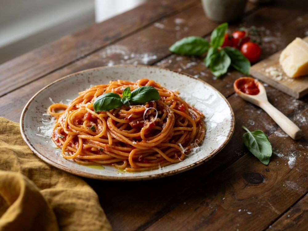makaron spaghetti na talerzu