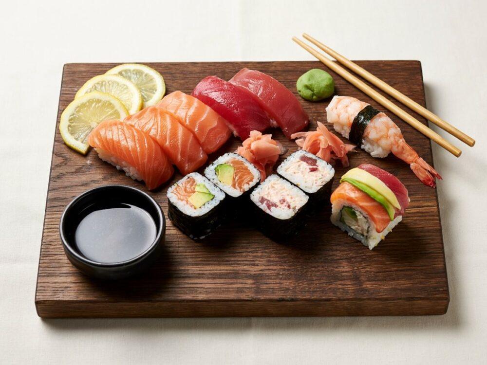 rolki sushi z ryżem i nori